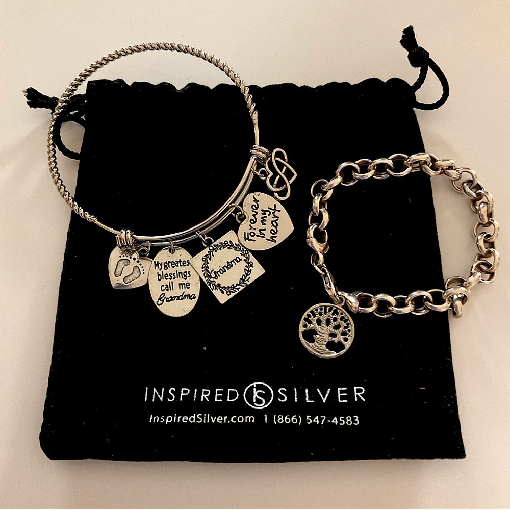 Inspired Silver “Grandmother” Bangle + “Family Tree” Bracelet